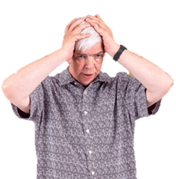 An angry man with both hands on top of his head