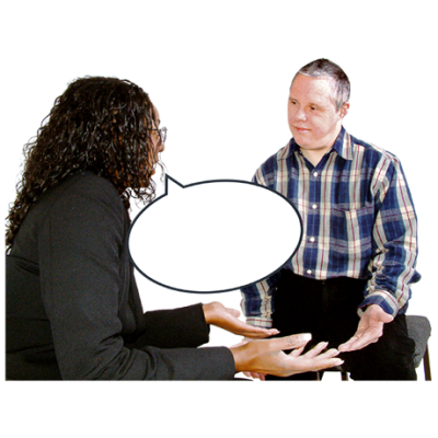 A man and woman talking