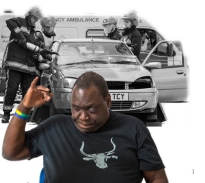 A man thinking about a car crash