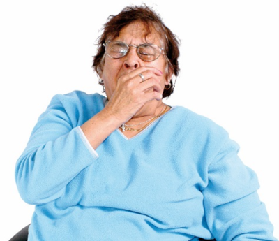 A woman yawning
