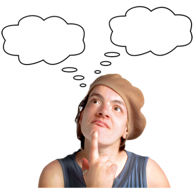 Person thinking with two thought bubbles above their head