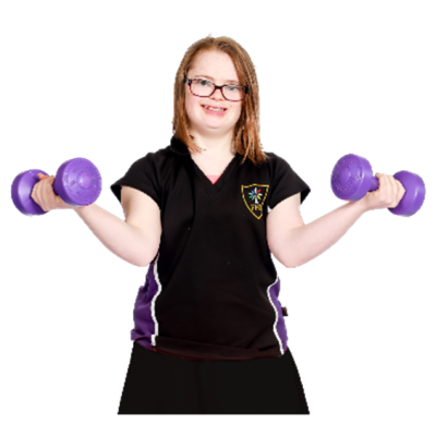 A young woman lifting dumbell weights with each hand.