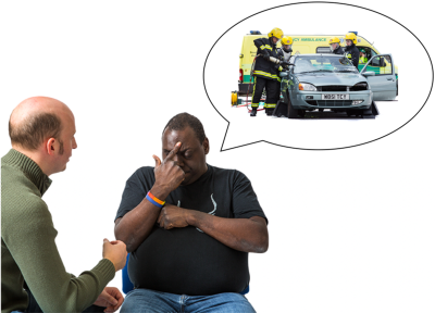A man talking about a car accident he had been in