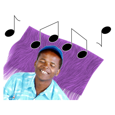 A man with his eyes closed listening to music