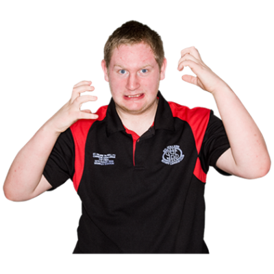 An angry man waving his clenched fists