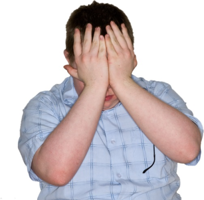 Someone covering their face with both hands