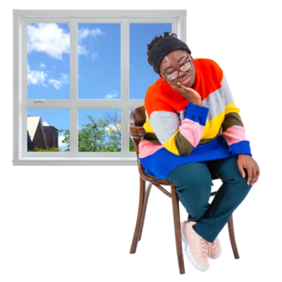 A woman sitting alone at home